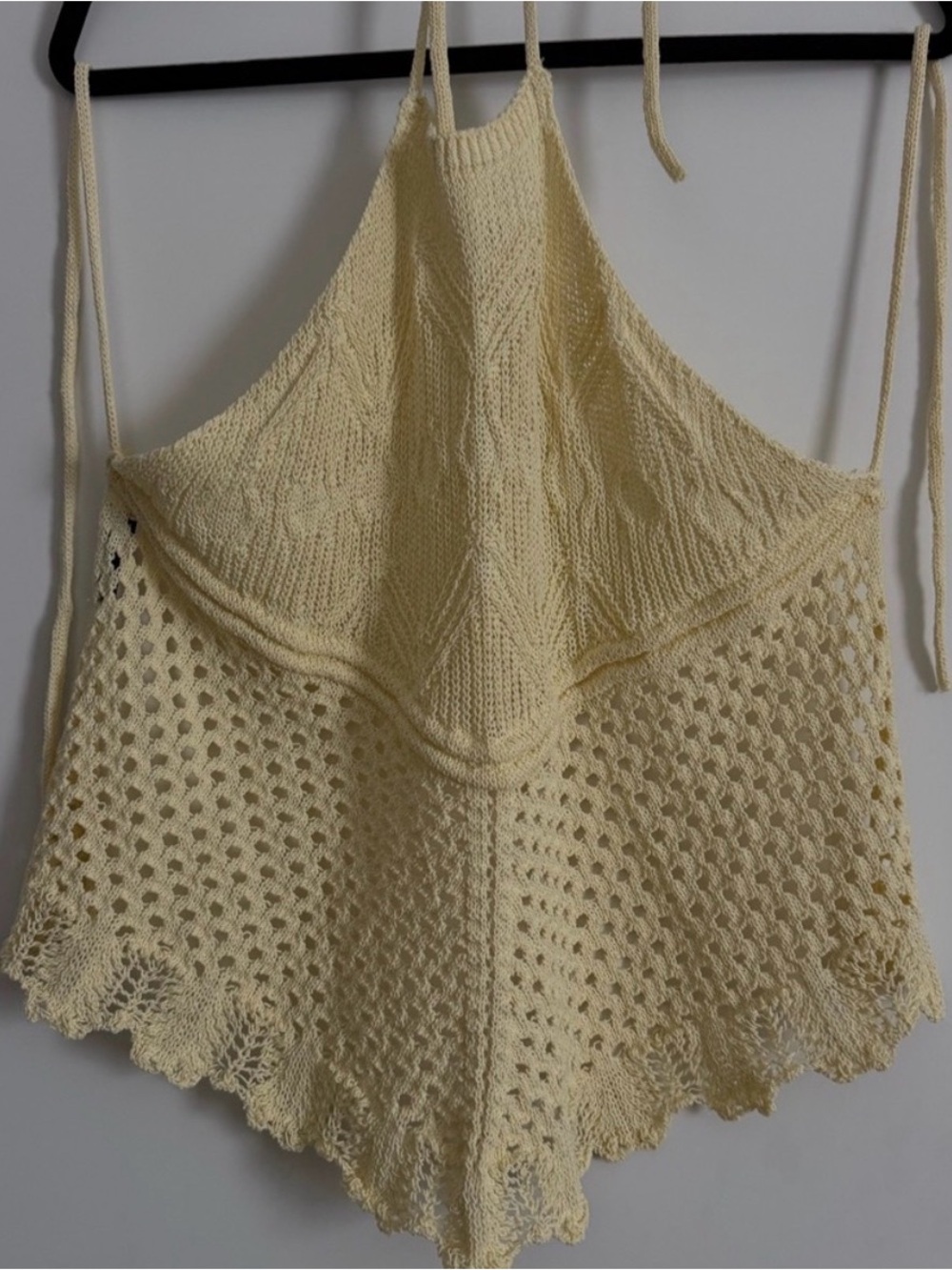 Zara Knit Crochet Halter Top Open Back Pastel Yellow Vacation Beach Cover Up
